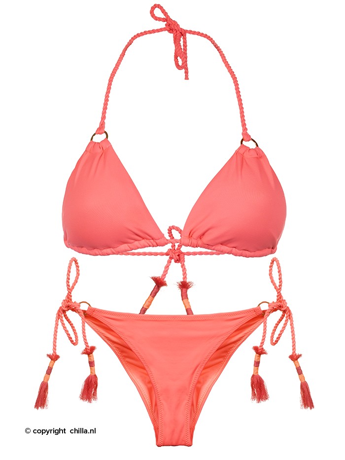 studie deksel garage Triangle Bikini Macrame Coral Pink van Milonga